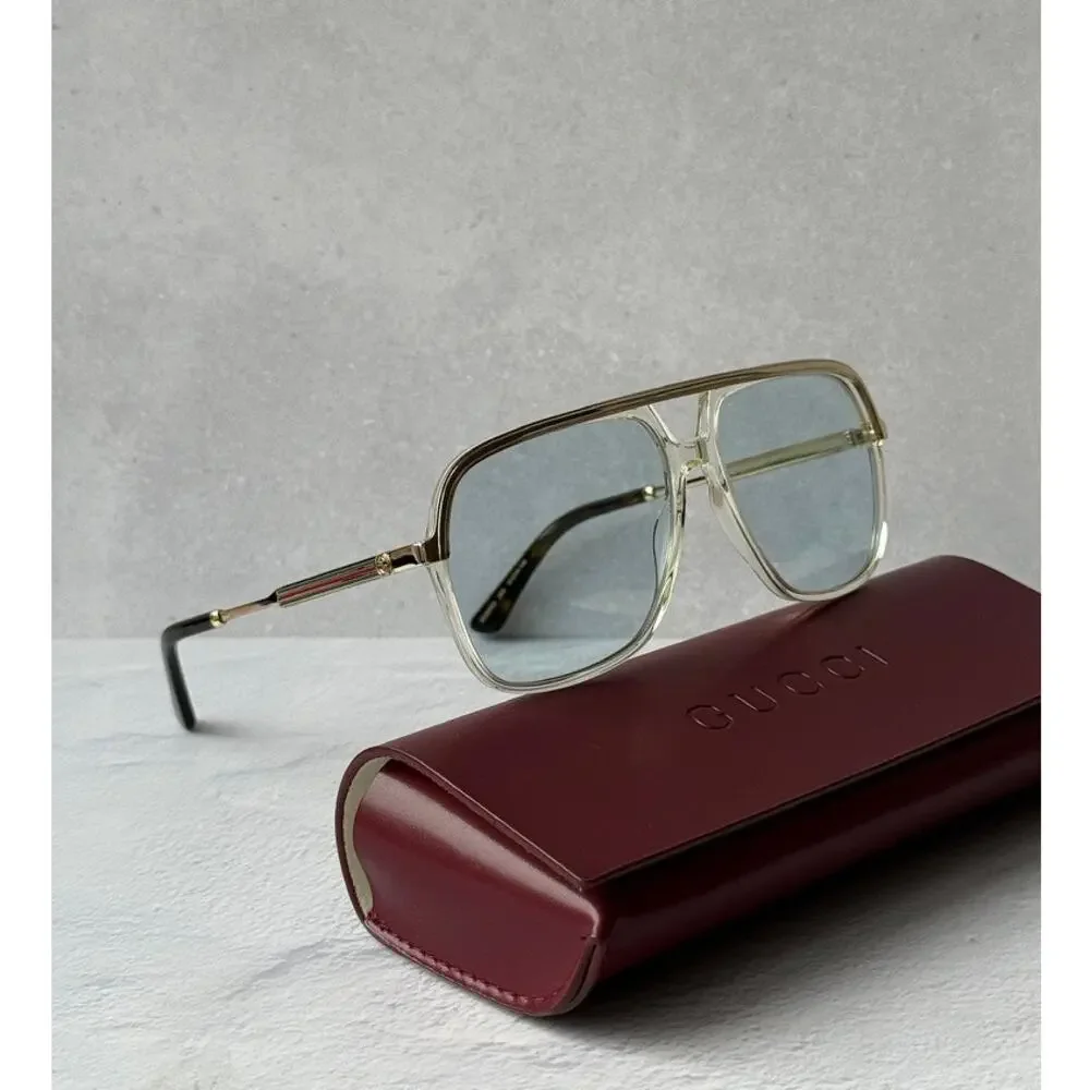 NEW Gucci GG0200S Transparent Blue Lens Unisex Sunglasses